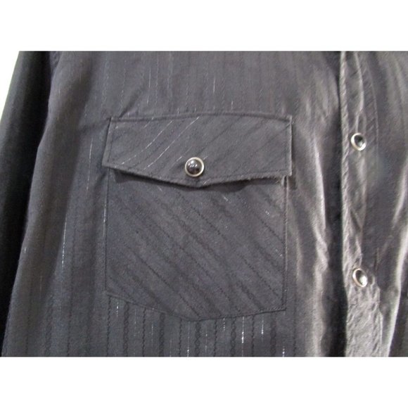Saxifon USA Black Metallic Thread Jet Black Cabachon Snap Wester Shirt XL GUC - Picture 7 of 16